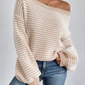 Striped Boat Neck Long Sleeve Sweater