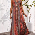 Tied Back Printed Sleeveless Maxi Slit Dress