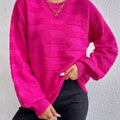 Textured Knit Round Neck Sweater Rose Red