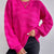 Textured Knit Round Neck Sweater Rose Red