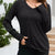 V-Neck Textured Knit Long Sleeve T-Shirt Black