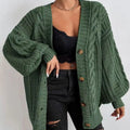 Chunky Knit Cable Knit Button-Up Cardigan Green
