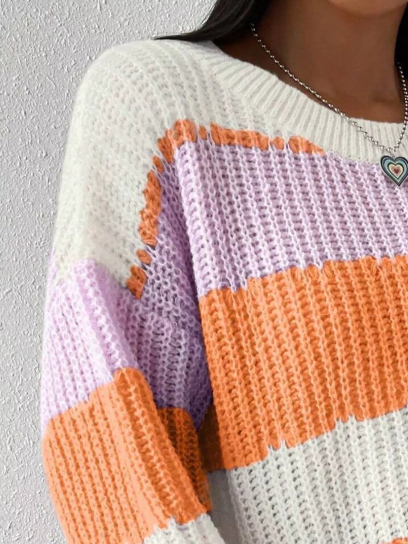 Striped Knit Round Neck Sweater