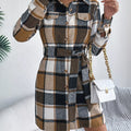 Plaid Button Front Tie Waist Shirt Dress