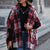 Plaid Hooded Coat with Pockets Black