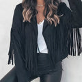 Fringe Open Front Cropped Jacket Black