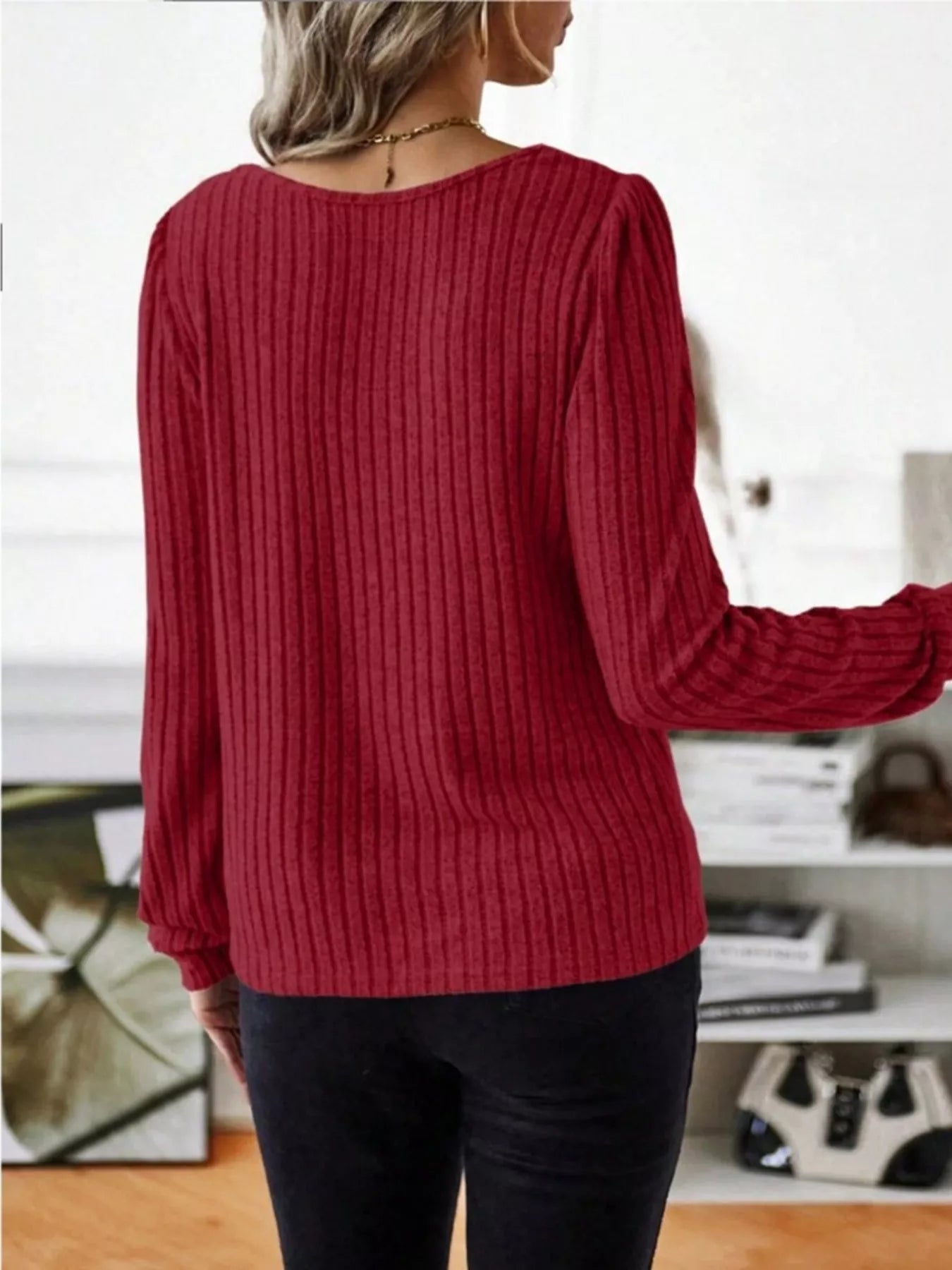Ribbed Knit Long Sleeve T-Shirt