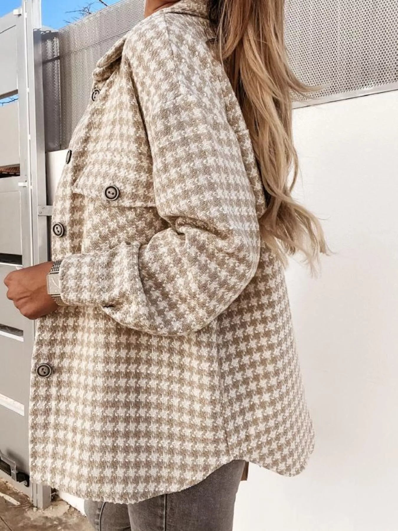 Houndstooth Button-Down Jacket