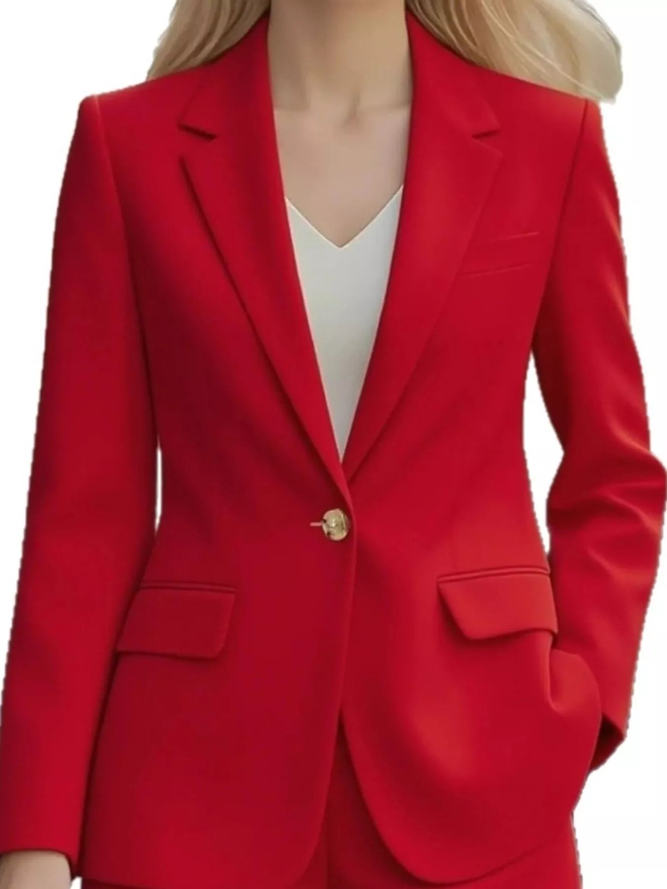 Lapel Collar One Button Blazer Red