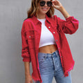 Distressed Drop Shoulder Denim Jacket Deep Red