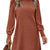 Ribbed Knit Puff Sleeve Casual Mini Dress Brick Red