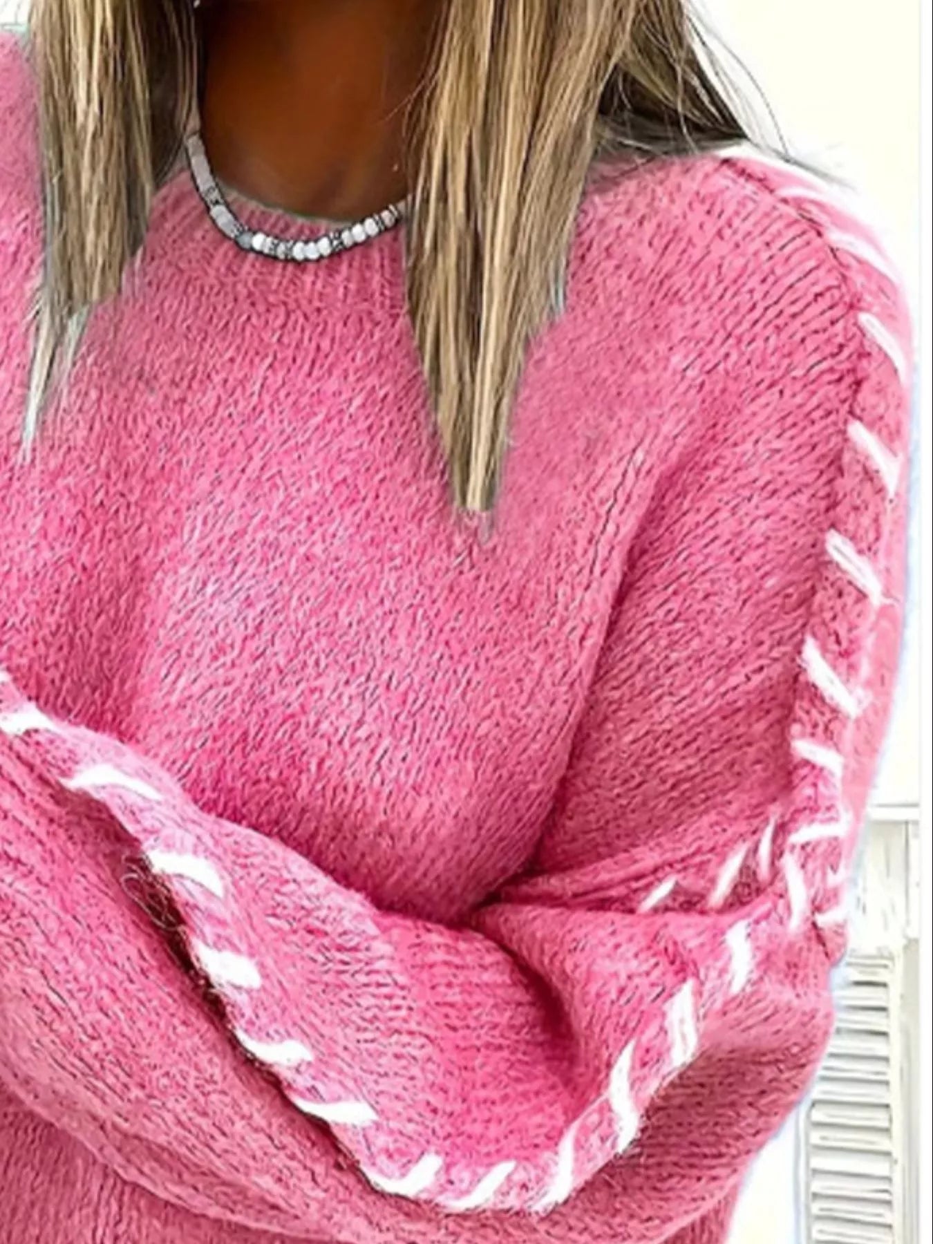 Contrast Stitching Dropped Shoulder Sweater