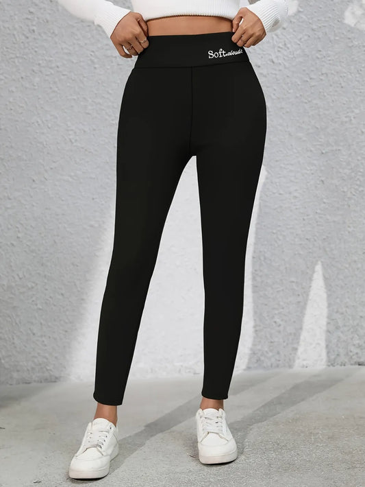 Full Size Letter Embroidered High Waist Leggings Black