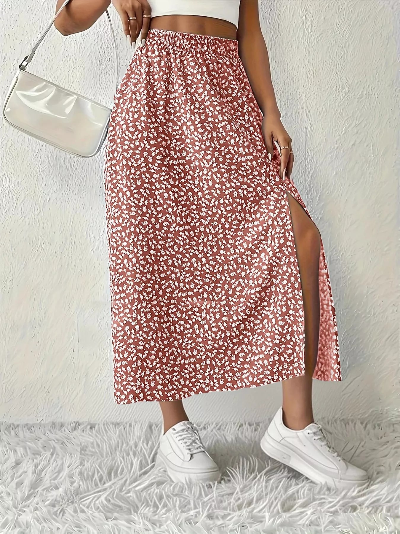 Slit Printed Skirt Pink