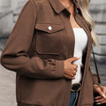 Solid Color Zip Up Button Flap Pocket Jackets
