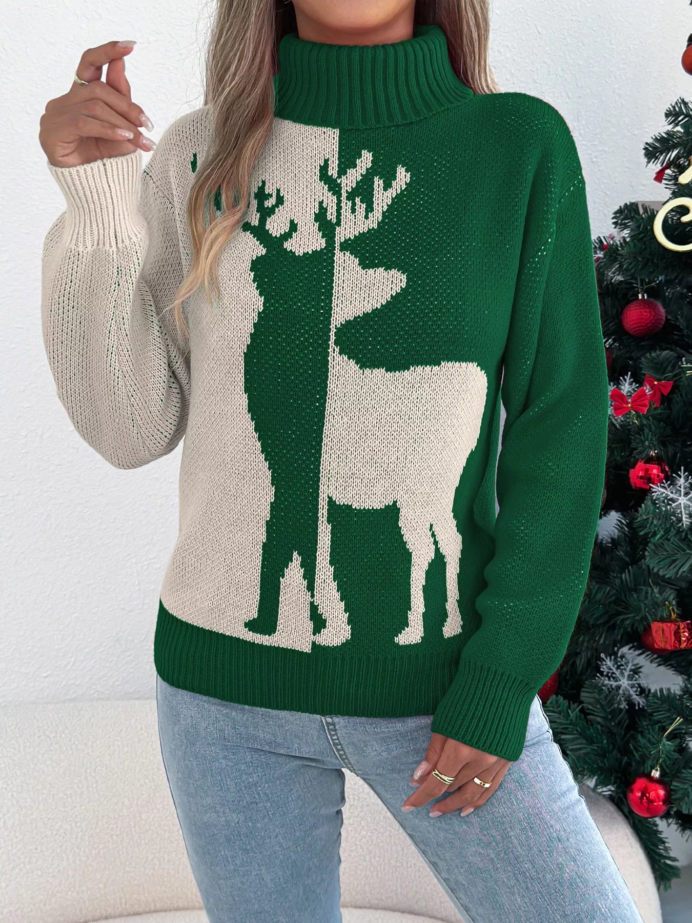 Christmas Reindeer Turtleneck Sweater