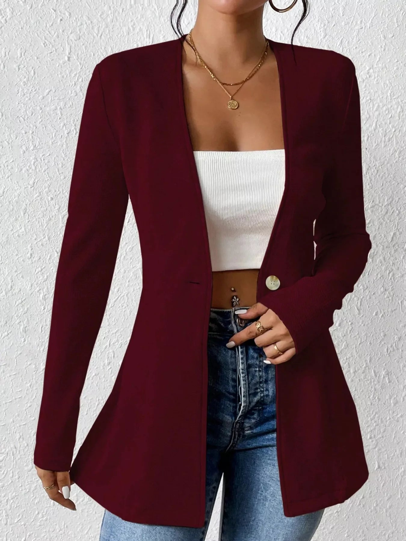 One Button Long Sleeve Blazer