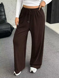 Full Size Drawstring Wide Leg Pants Plus Size Brown