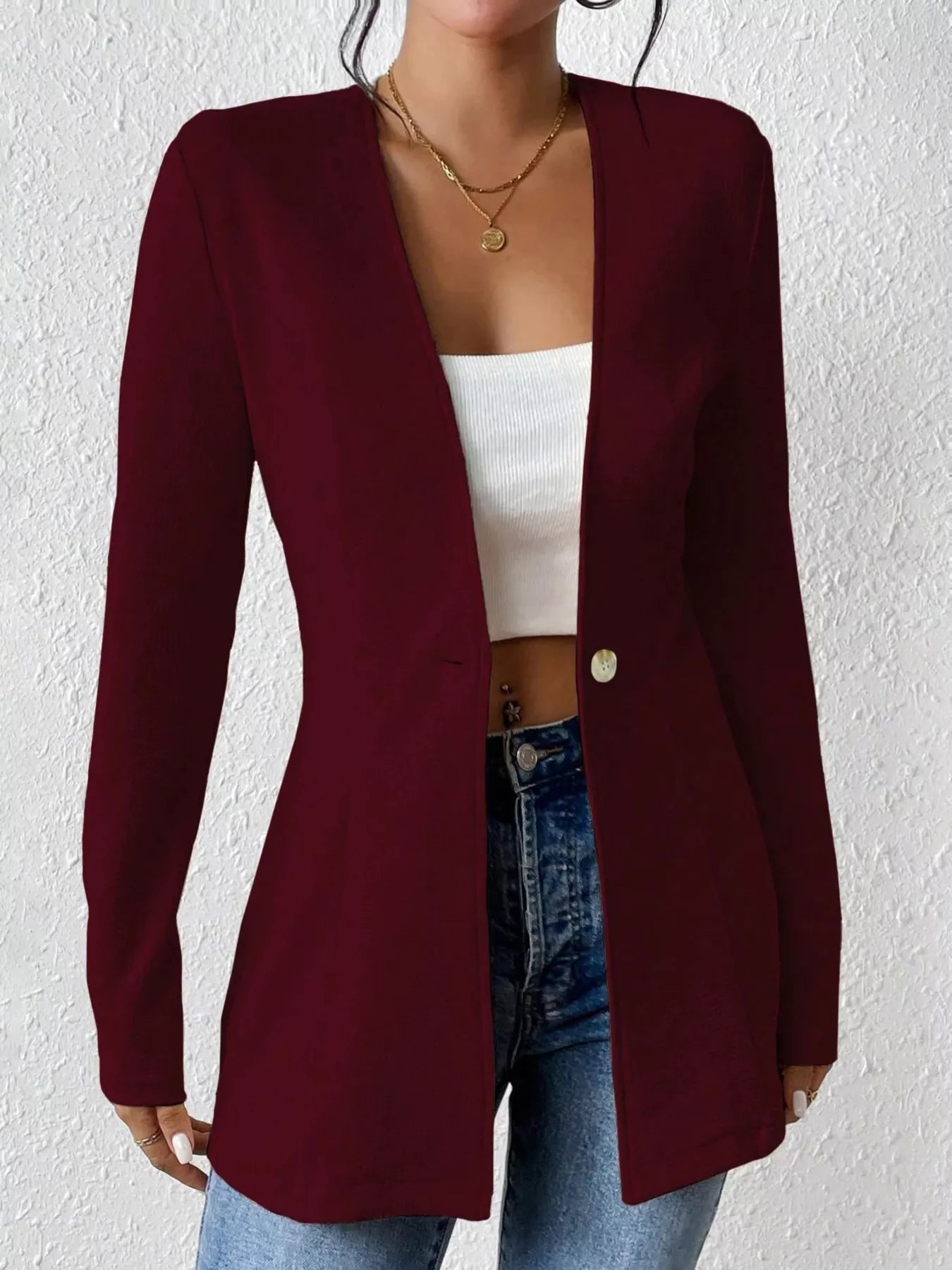 Single-Button Long Sleeve Blazer