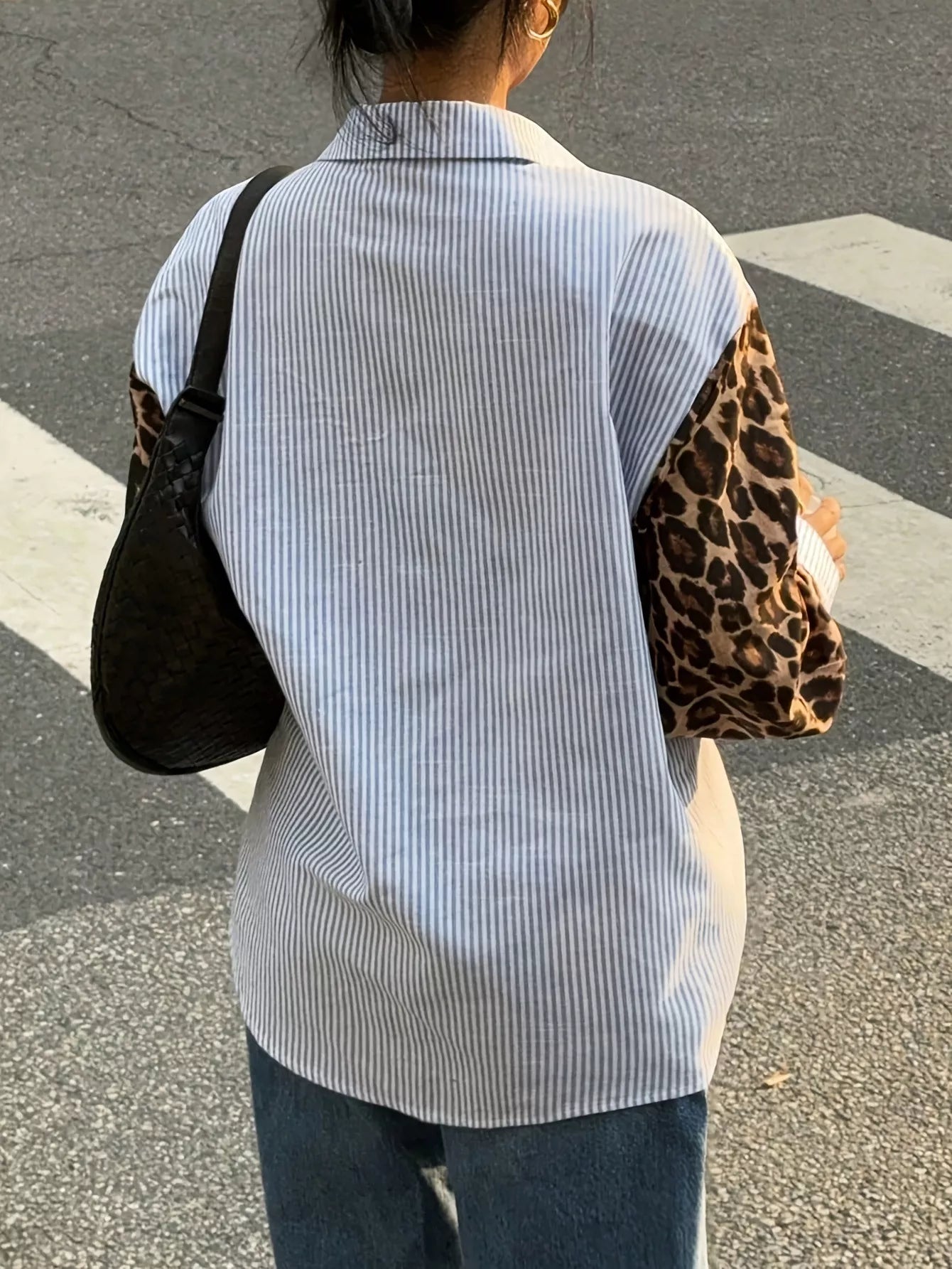 Striped & Leopard Print Button Up Shirt