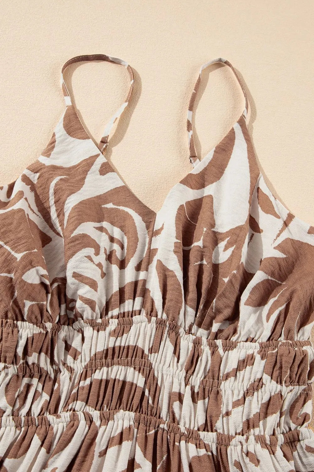 Floral Shirred High Waist Spaghetti Straps Dress