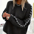 Contrast Stitching Dropped Shoulder Sweater Black