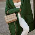 Full Size Hooded Knit Open Front Cardigan Plus Size Green