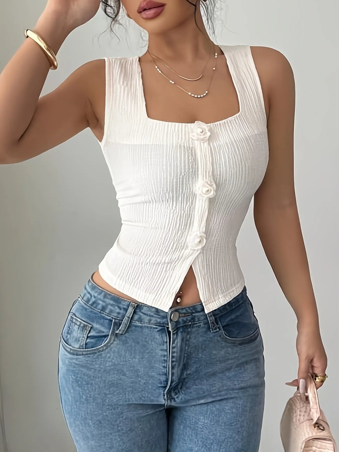 Flower Square Neck Tank