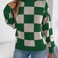 Checkered Turtleneck Long Sleeve Sweater