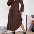 V-Neck Long Sleeve A-Line Midi Dress