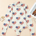 US Flag Heart Mock Neck Long Sleeve Bodysuit