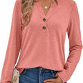 Casual Long Sleeve Button Detail T-Shirt Coral