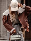 Shearling Lined Zip Up Jacket Brown