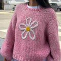 Flower Round Neck Dropped Shoulder Sweater