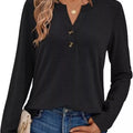 Casual Long Sleeve Button Detail T-Shirt Black