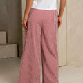 Gingham Print Wide Leg Casual Pants