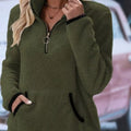 Full Size Cozy Fleece Quarter Zip Long Sleeve Sweatshirt Plus Size Army Green