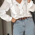 Ruffle Trim V-Neck Blouse