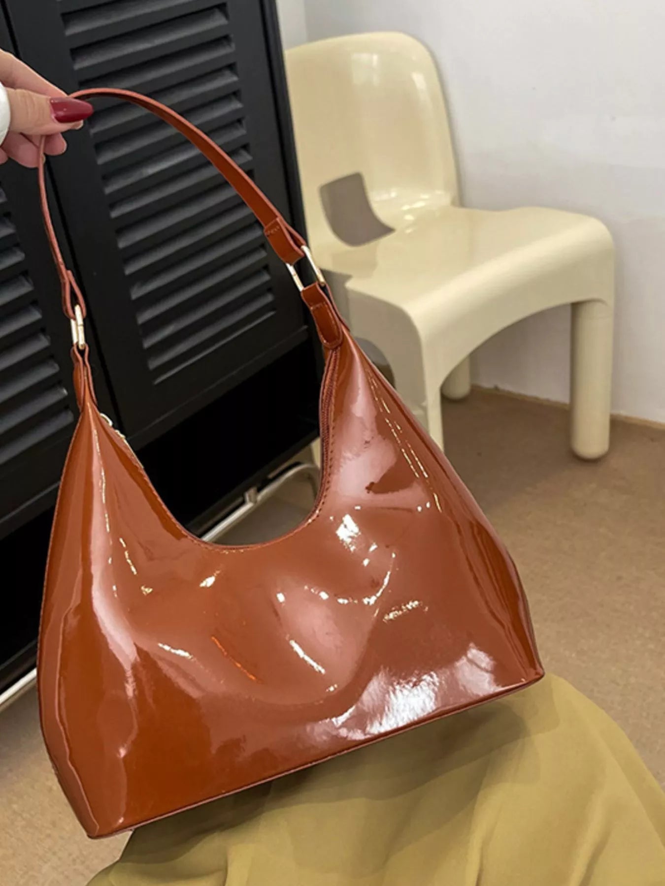 Solid Color Leather Shoulder Bag