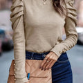 Round Neck Puff Sleeve Sleeve Blouse Beige