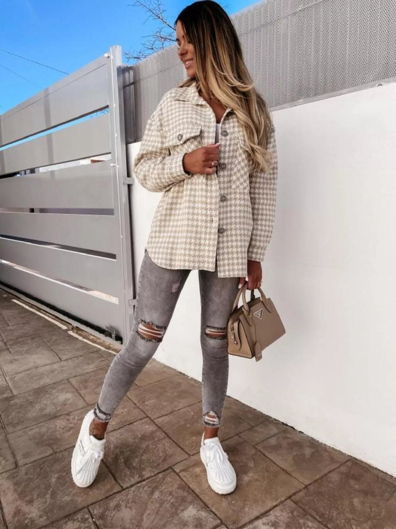 Houndstooth Button-Down Jacket