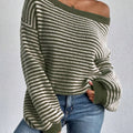 Striped Boat Neck Long Sleeve Sweater