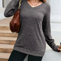 V-Neck Textured Knit Long Sleeve T-Shirt