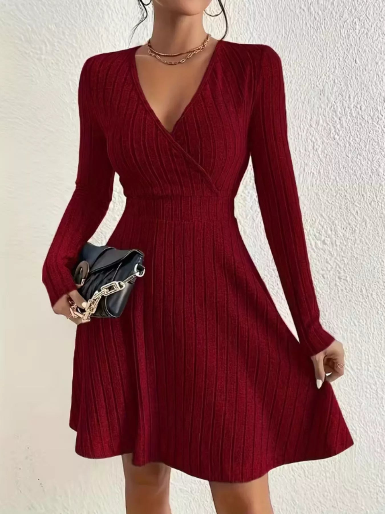 Ribbed Knit Wrap Mini Dress