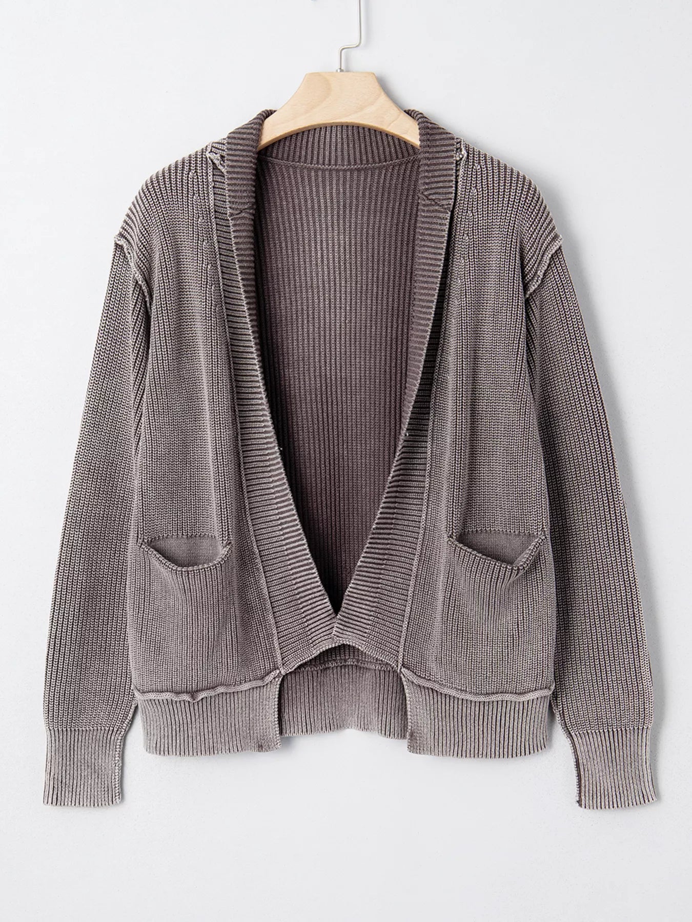 Mineral Wash Exposed Seam Patchwork Knit Open Sweater Cardigan