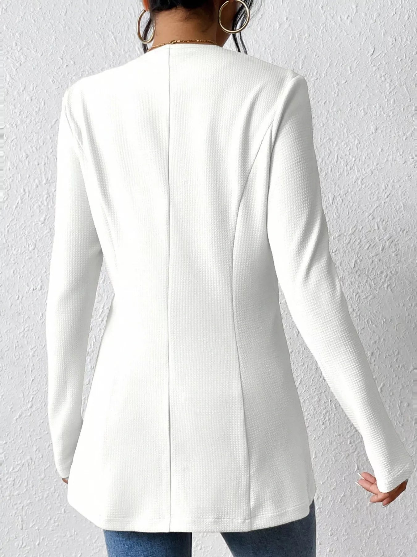 Single-Button Long Sleeve Blazer White