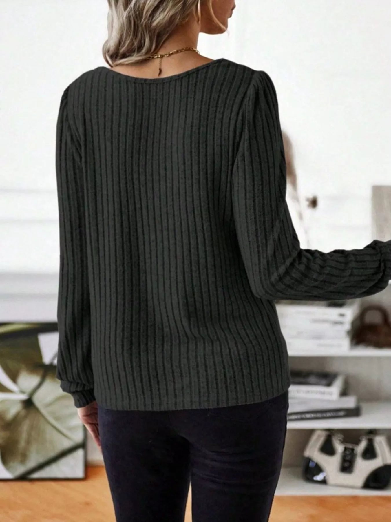 Ribbed Knit Long Sleeve T-Shirt