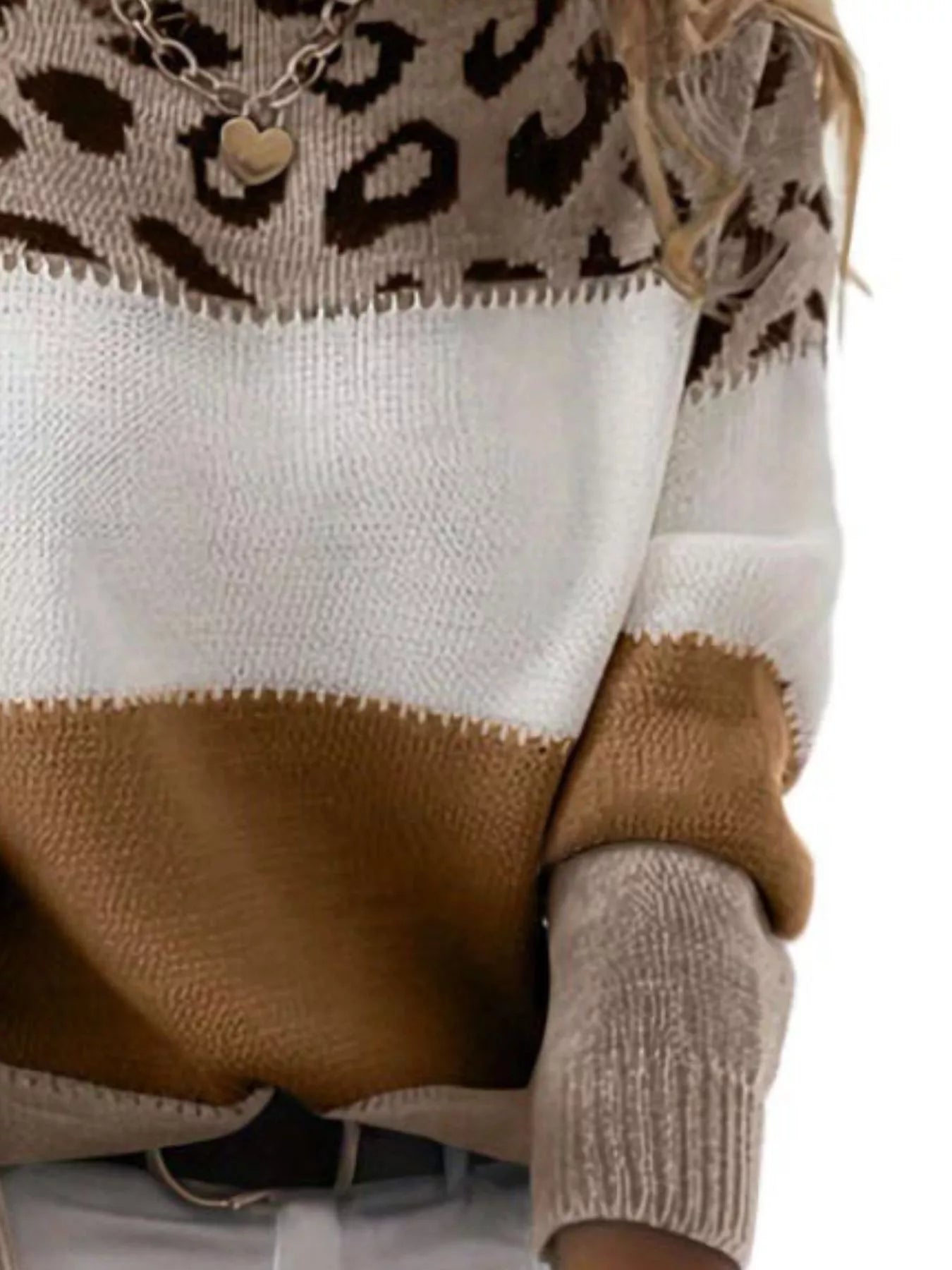 Full Size Leopard Color Block Long Sleeve Sweater Plus Size