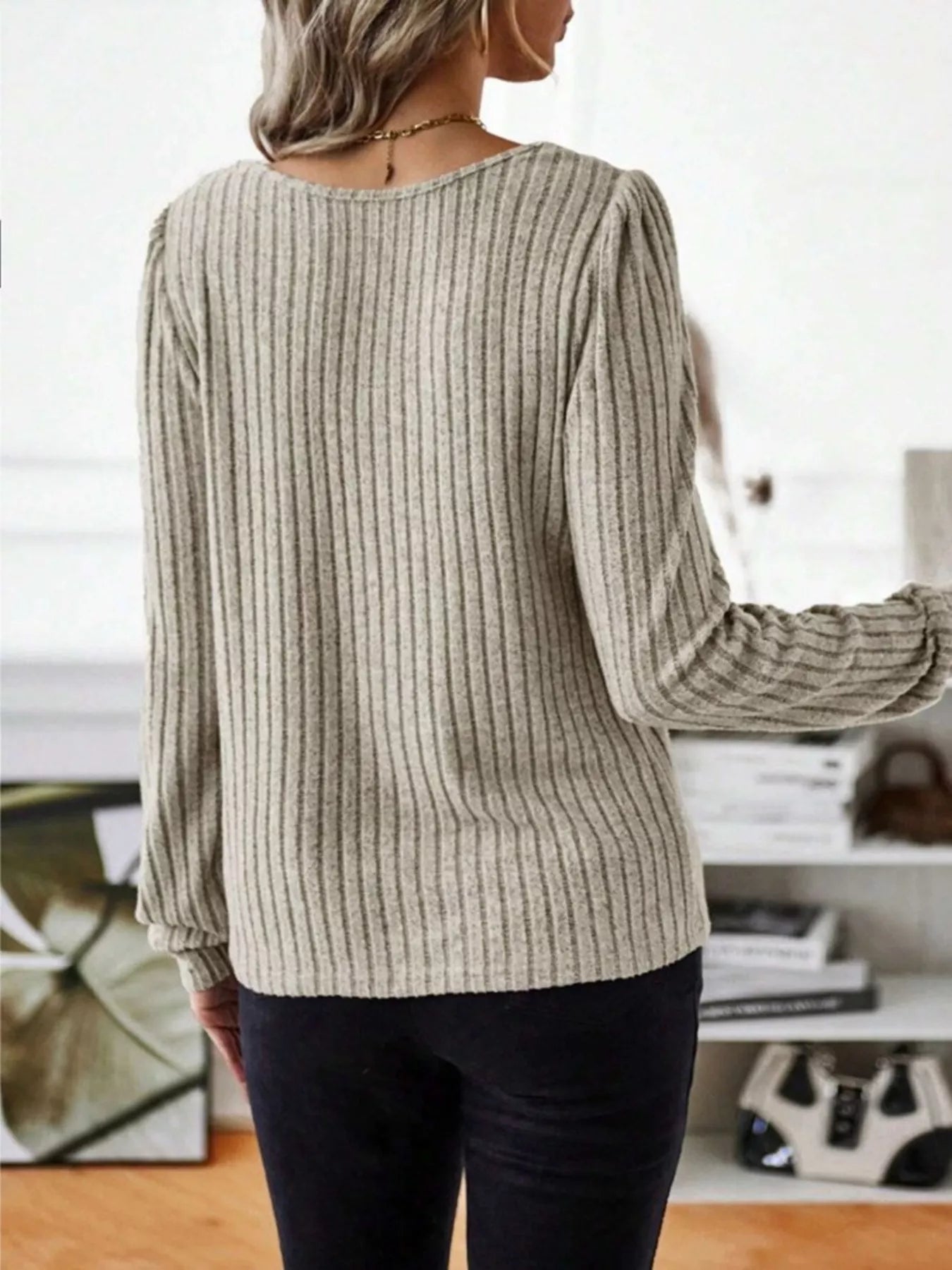 Ribbed Knit Long Sleeve T-Shirt