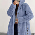 Full Size Fleece Button Up Hooded Outerwear Plus Size